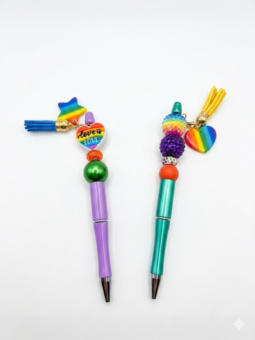 Handcrafted Rainbow Pride Charm Pen Set - Purple and Teal